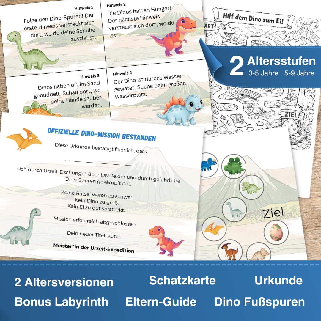 Dinosaurier Schatzsuche Set zum Ausdrucken