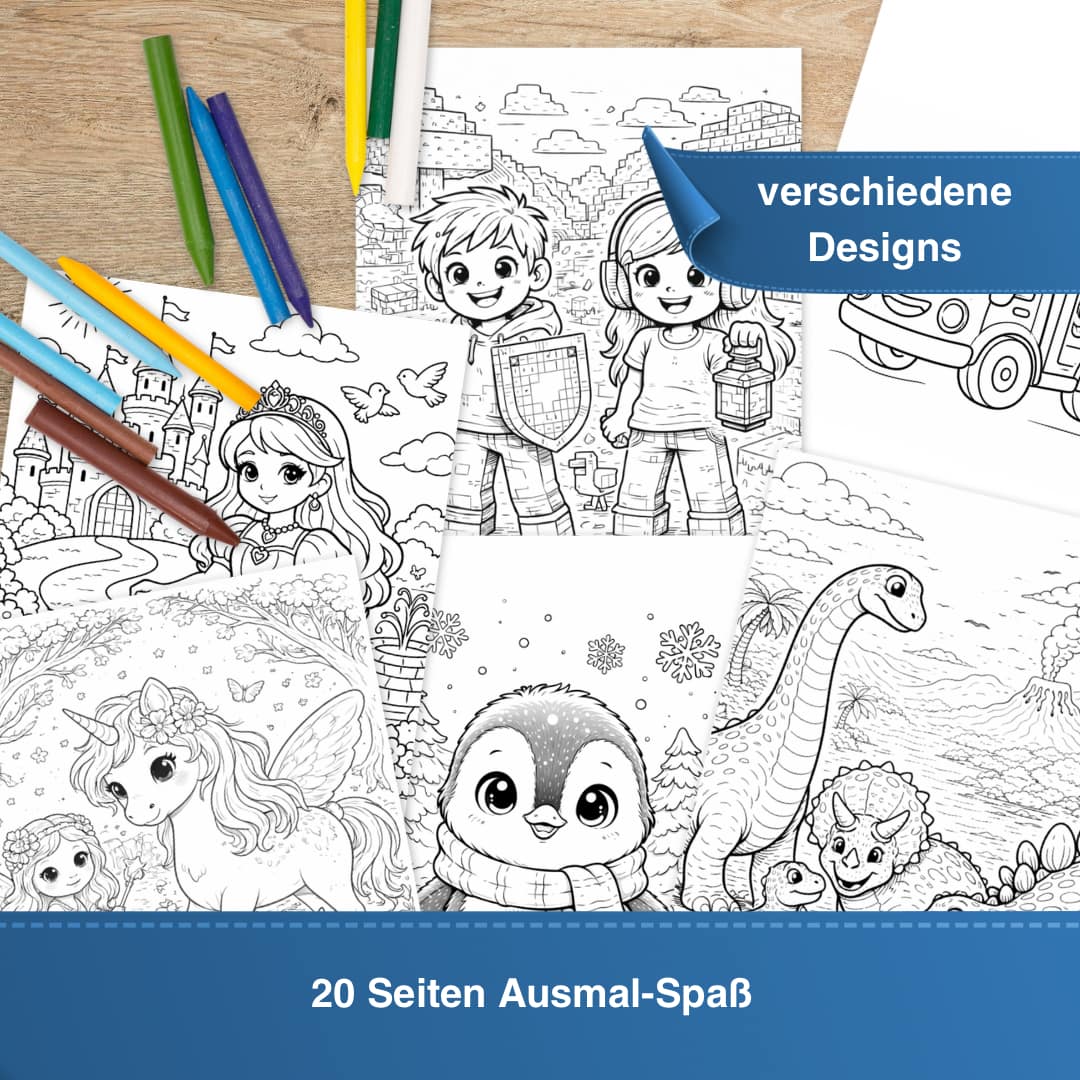 20 Seiten Malvorlagen in verschiedenen Motiven